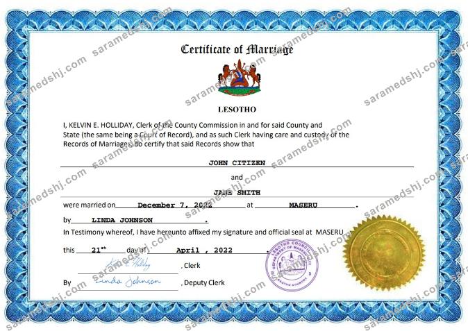 Lesotho marriage certificate Word and PDF template